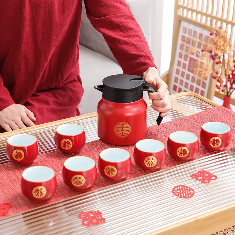 新婚送礼实用结婚红色茶具套装新人改口敬茶杯婚礼送闺蜜订婚礼品