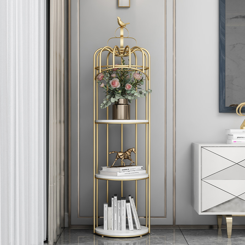 北欧铁艺鸟笼花架室内阳台客厅落地式多层置物架子轻奢装饰品摆件