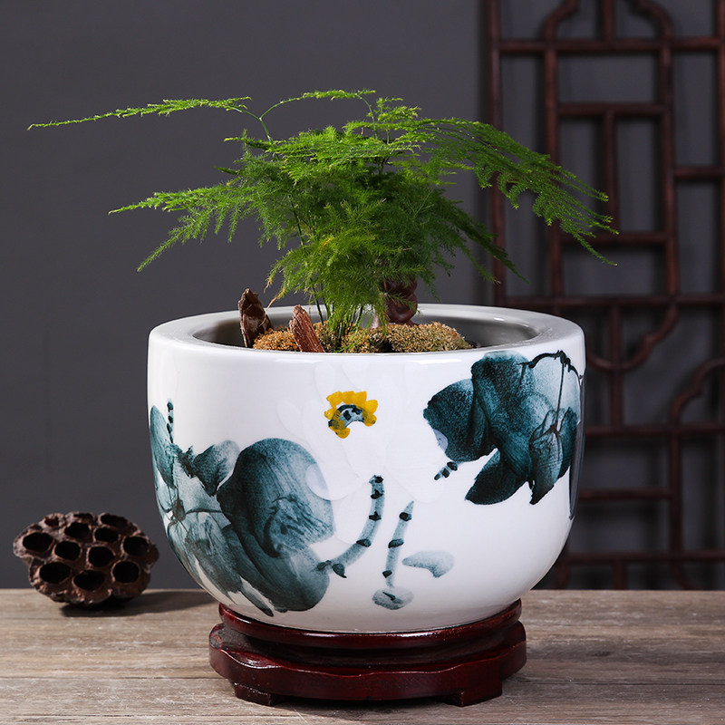 精品陶瓷花盆多肉植物中国风大盆景园艺盆栽青花加厚种吊兰绿萝盆