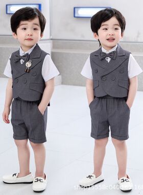 一岁宝宝周岁礼服夏季短袖西装马甲套装小男童生日正装宴会服儿童