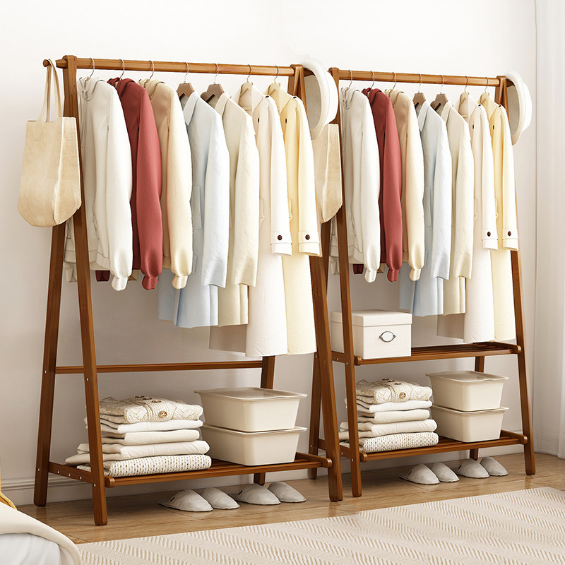 挂衣架落地简易卧室内房间实木架子衣帽间多功能柜家用晾衣服神器