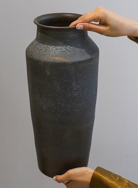 芙菡居品新中式粗陶花瓶客厅玄关电视柜落地陶罐大号插花禅意摆件