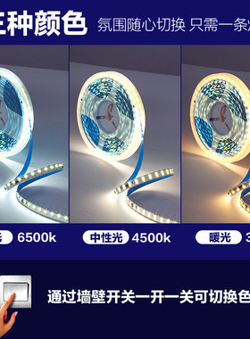 高压超薄双色灯带自粘三色变光LED线条灯吊顶酒柜铝槽线形软灯条
