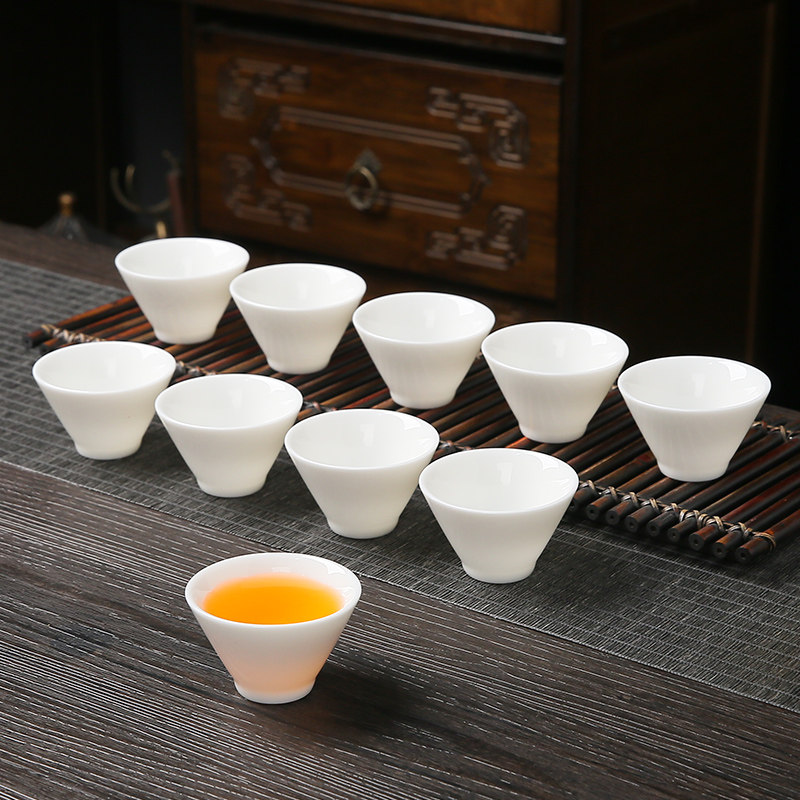 羊脂玉白瓷茶杯斗笠杯家用待客喝茶杯陶瓷品茗杯功夫小茶杯6只装