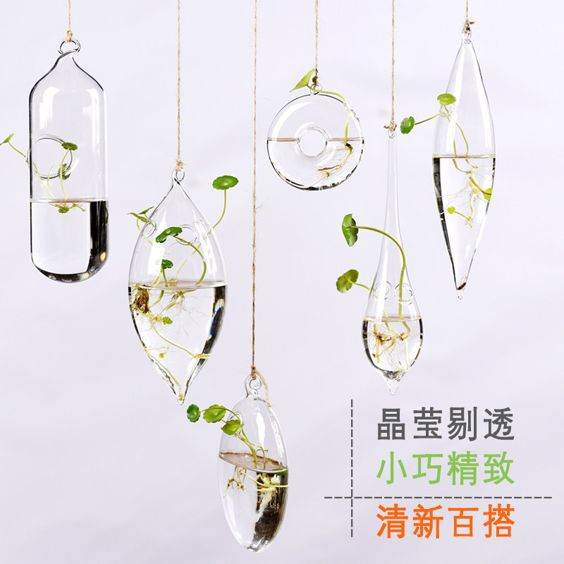 创意悬挂透明玻璃花瓶小吊瓶水培花器室内园艺家居装饰瓶植物套装