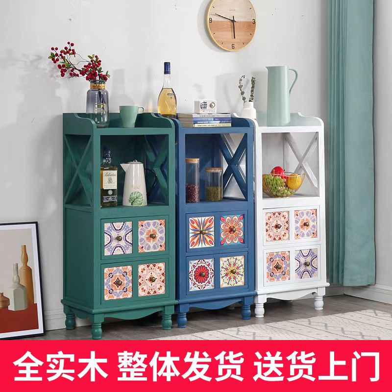 美式实木做旧餐边柜家用复古抽屉置物柜简约储物柜咖啡柜收纳柜子