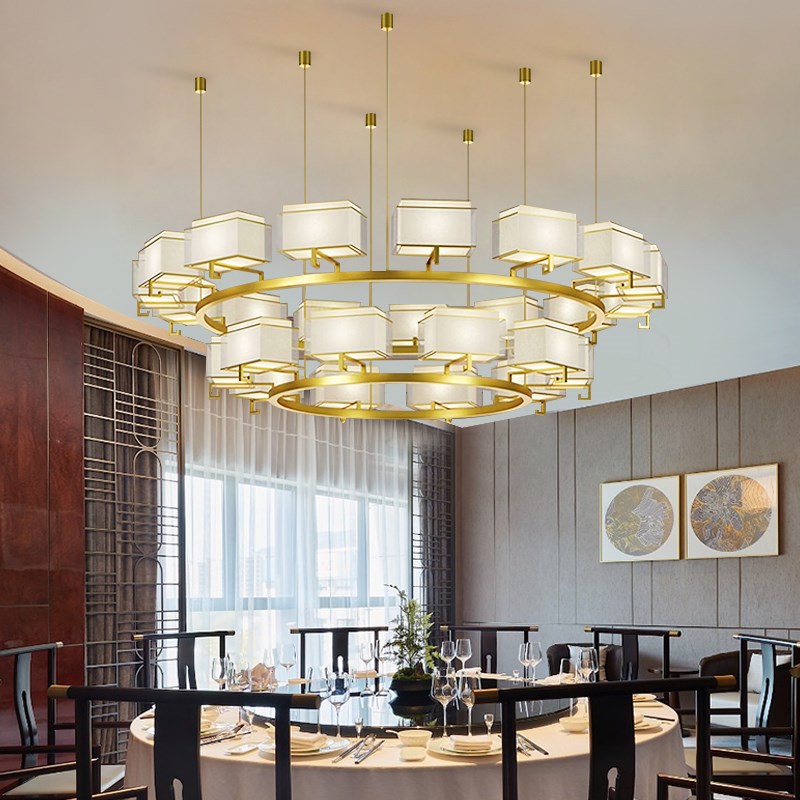 新中式餐厅灯酒店酒楼定制大吊灯双层吊灯饭店包厢包间灯具宴会厅