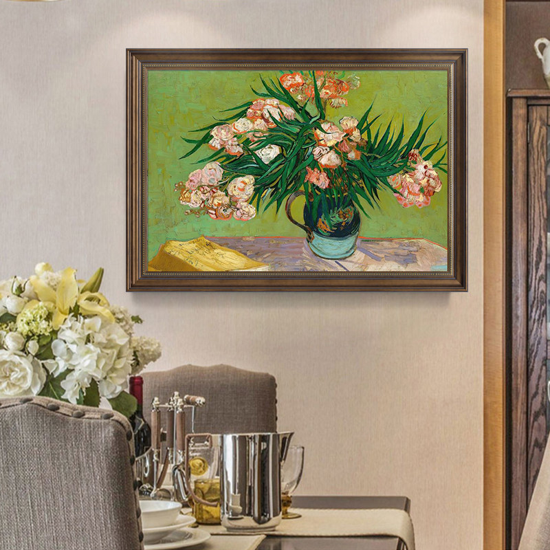 梵高鸢尾花美式餐厅装饰画饭厅墙面壁画欧式玄关背景墙油画挂画