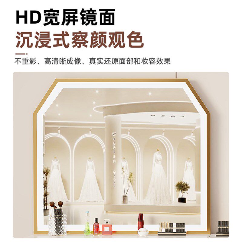 影楼梳妆台带灯镜子一体卧室家用简易化妆桌子美容院婚纱店化妆台