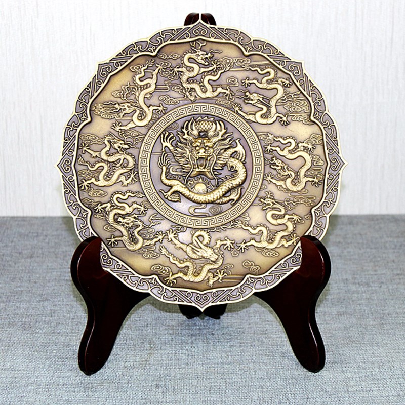 铜摆件铜龙盘铜九龙献瑞工艺品九龙壁龙凤呈祥纯铜圆盘摆设龙凤盘