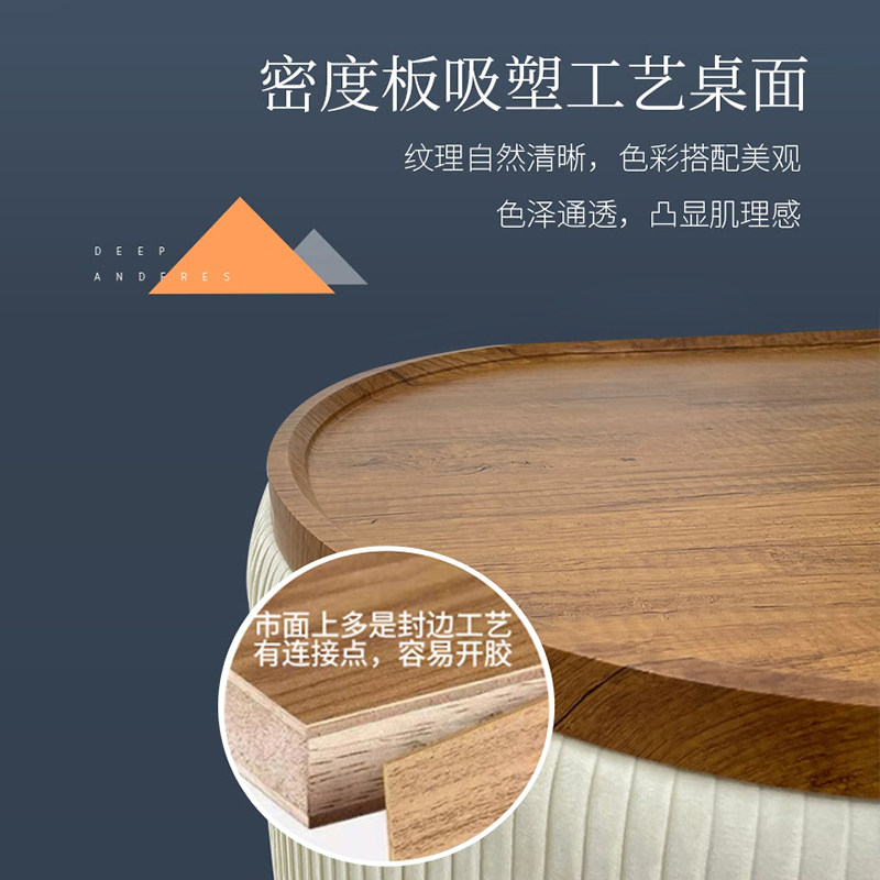 轻奢小户型收纳软包组合茶几简约家用软包圆形小茶几沙发边几角几