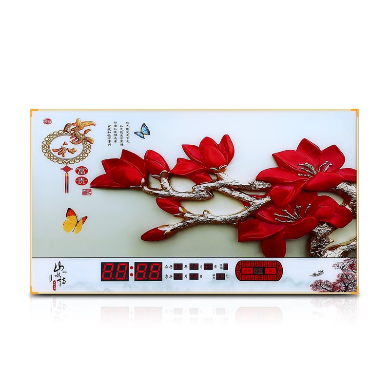 新款万年历电子钟挂钟铝合金边框多功能家用LED数码信息历装饰画