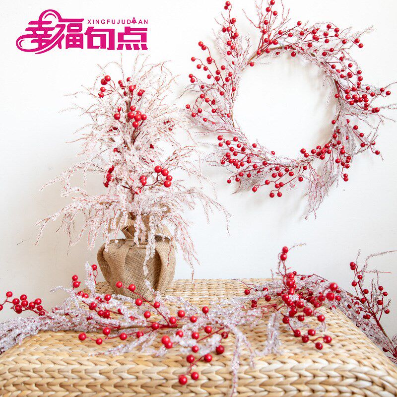 欧式玻璃珠迷你圣诞树小型桌面摆件创意花环藤条商场家居装饰品