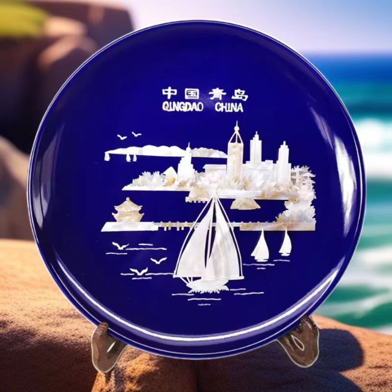 青岛文创旅游商务会议礼品青岛风景贝雕盘贝雕摆件特色伴手礼