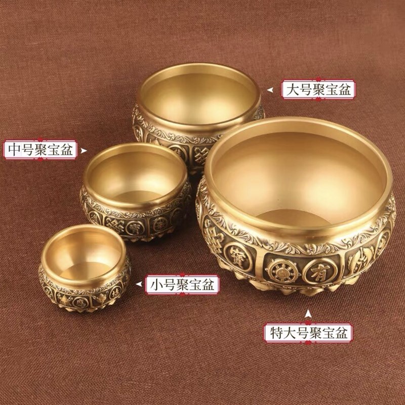纯铜有求必应聚宝盆摆件黄铜制品工艺品财存钱罐铜器办公室工艺品