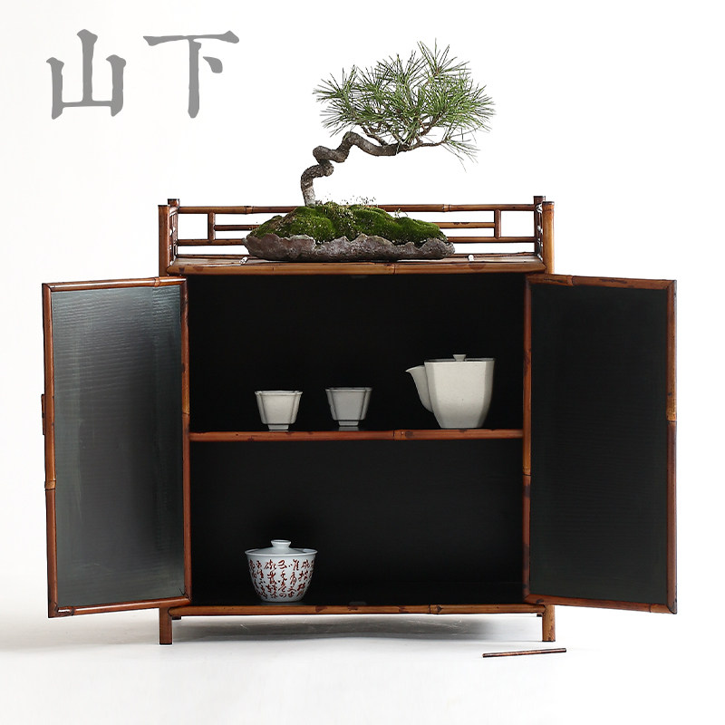 湘妃竹茶棚竹制茶柜茶桌展示架茶道器具收纳柜禅意竹博古架置物架