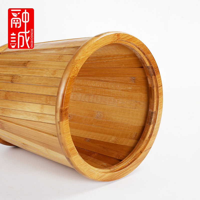 融诚茶桶茶渣桶茶道零配带盖竹制茶叶垃圾桶家用茶水桶大号排水桶