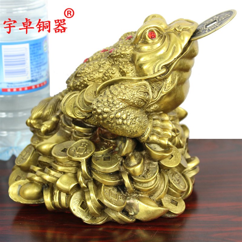 宇卓铜器纯铜金蟾黄铜金蟾蟾蜍踩两元宝金蟾工艺品摆饰