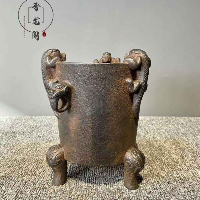 铸铁造炭火炉煮茶烧烤复古收藏案头摆件 居家收藏工艺品