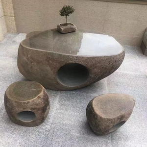 石桌石鹅卵石户外庭院花园石台休闲石桌椅公园别墅天然装饰摆件