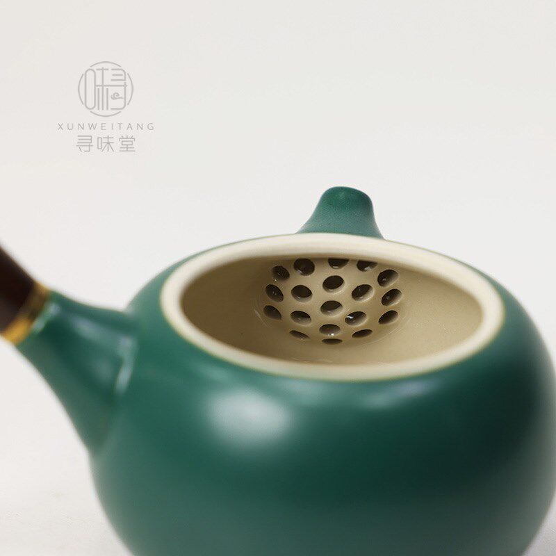 玛瑙玉瓷描金侧把壶唐月窑高档茶壶家用中式复古风陶瓷功夫茶具