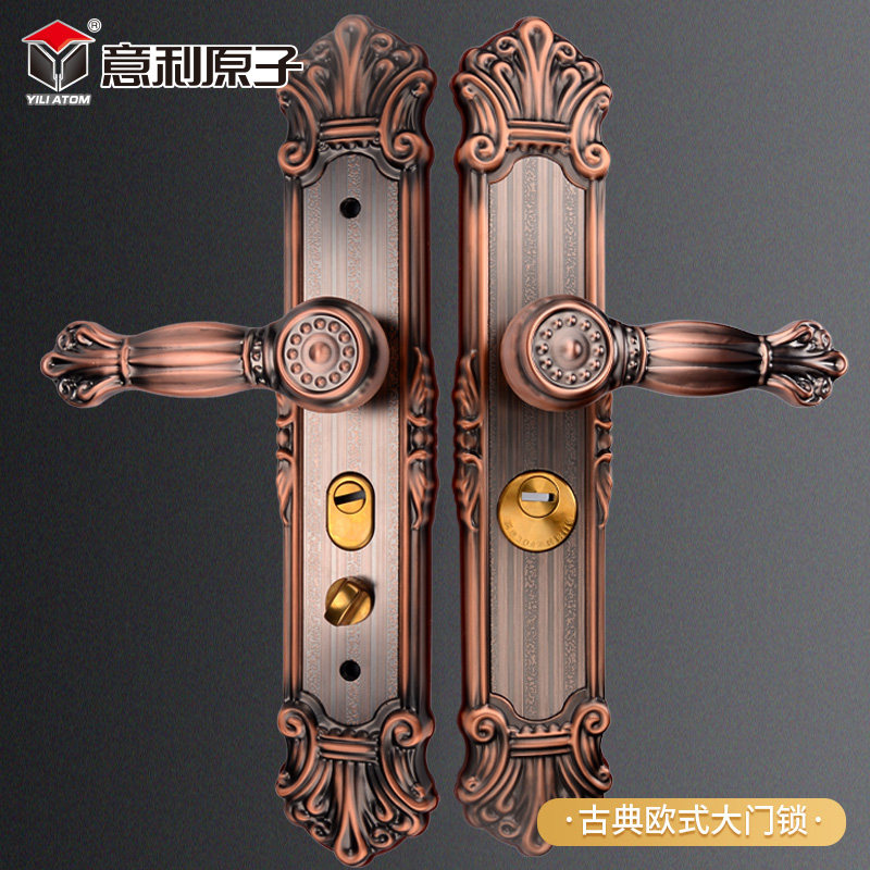 意利红古欧式防盗门锁套装不锈钢把手家用锁具木门别墅大门拉手锁