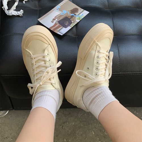厚底奶油帆布鞋女溶解鞋2026春C季新款可爱日系大头鞋女百搭小白