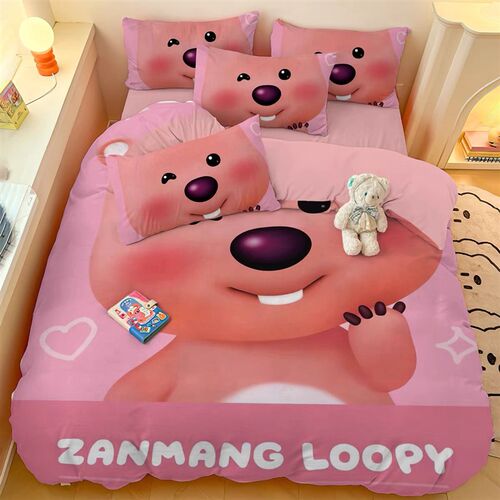 露比loopy全棉四件套卡通可爱小海狸学生宿舍纯棉床单床笠被套