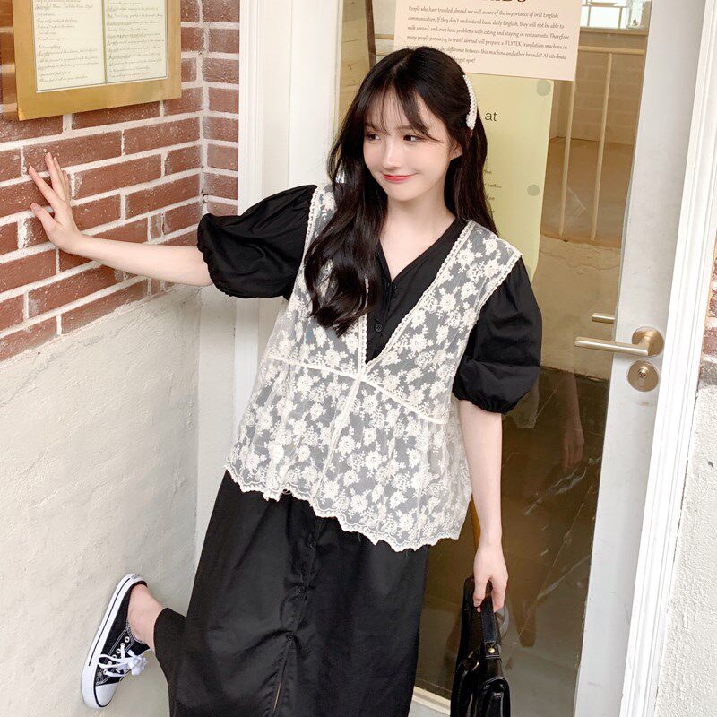 蕾丝网纱马甲背心女春夏外穿新款马夹