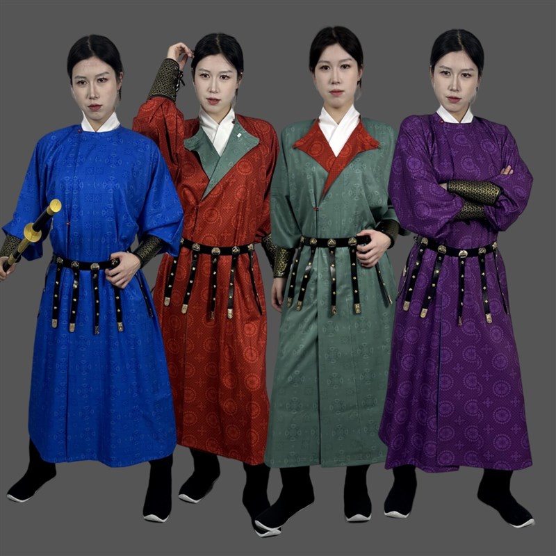 唐制圆领袍女国风汉服双面穿印花紫色襕衫长安的荔枝官袍服装秋冬图片