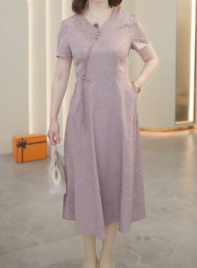 妈妈夏装新中式气质连衣裙2024新款中老年女装时尚母亲节短袖裙子