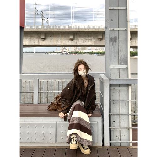 Xxiiuu 林间光隙 秋季2025条纹内搭针织吊带裙连衣裙女气质长裙子