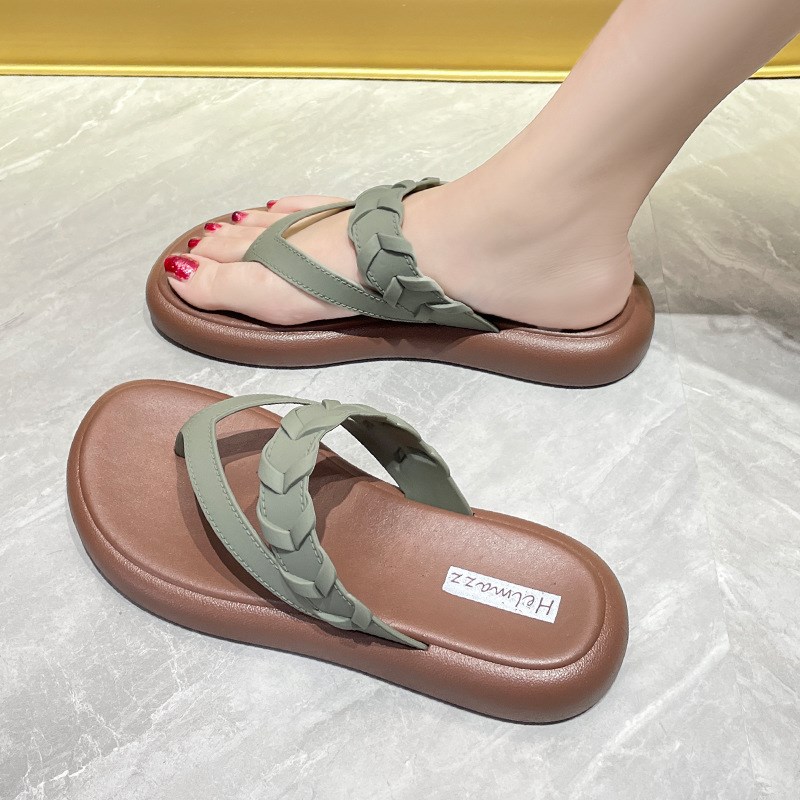人字拖女厚底夏季外穿时尚防滑沙滩坡跟女士夹脚凉鞋夹板拖鞋外出图片