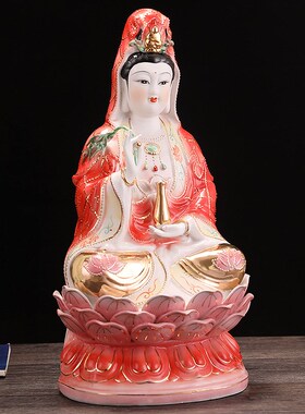 厂价 红色观音佛像 家具陶瓷传统工艺品摆设  潮州陶瓷摆件