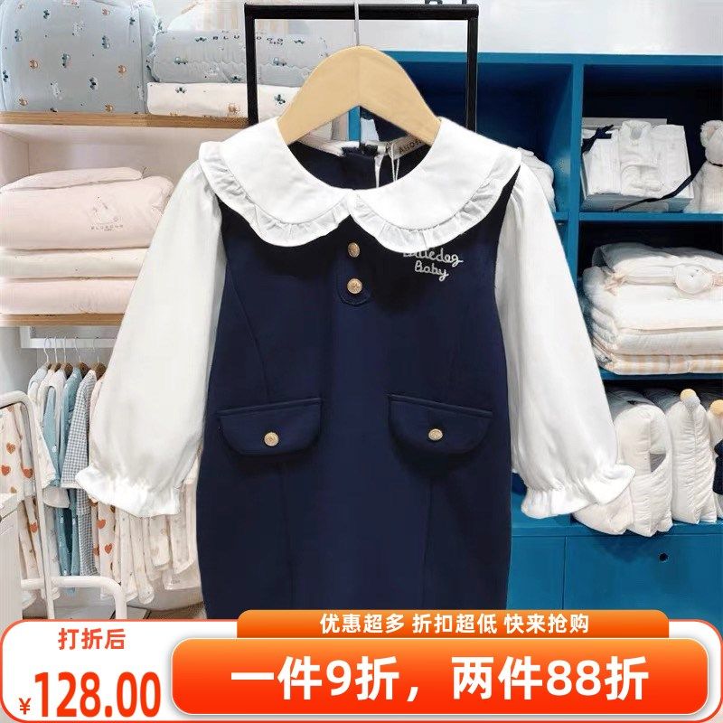 韩国童装验货2024秋款女童假两件连衣裙童裙1-7岁儿童直筒裙长袖