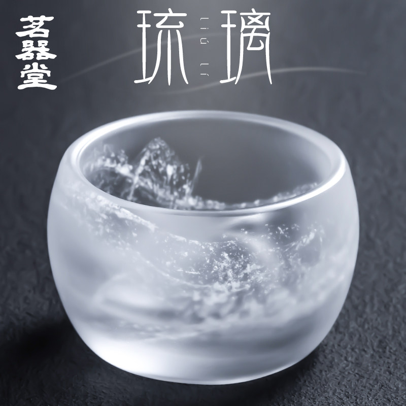 飘花琉璃杯高端主人杯单杯手工古法冰冻烧功夫茶杯单个玻璃小茶杯图片
