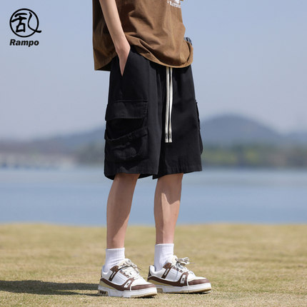 工装短裤男春季美式潮牌机能五分裤子休闲百搭黑色多口袋宽松中裤