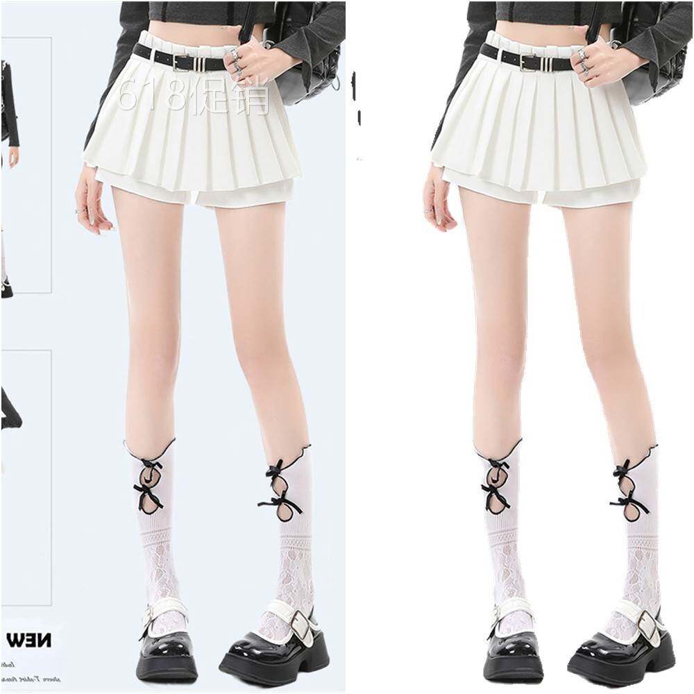 MASS白色半身裙百褶裙女夏季2025新款高腰显瘦辣妹防走光短裤裙裤