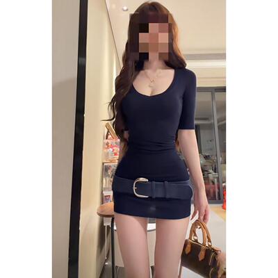 纯欲风性感U领紧身弹力针织包臀短裙女夏季氛围感显瘦约会洋装