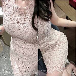 林志玲同款粉色蕾丝无袖连衣裙春夏修身显瘦包臀A字粉红色裙子女
