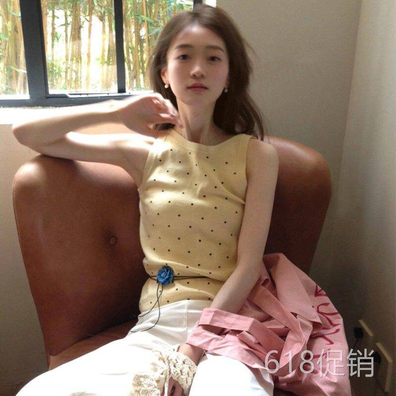 韩系波点针织背心女夏外穿独特精致小吊带修身显瘦无袖辣妹短上衣