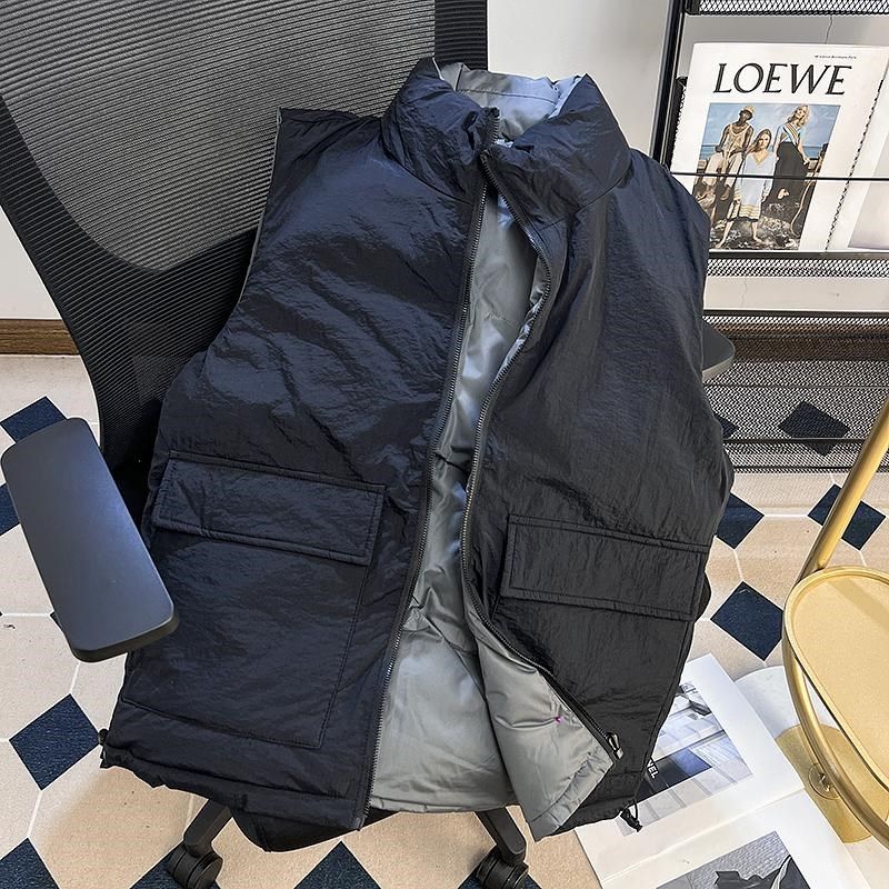 立领工装坎肩棉背心外套男款休闲大口袋拉链无袖马甲棉袄百搭机能图片
