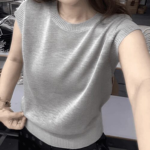 新款圆领短袖针织背心女显瘦