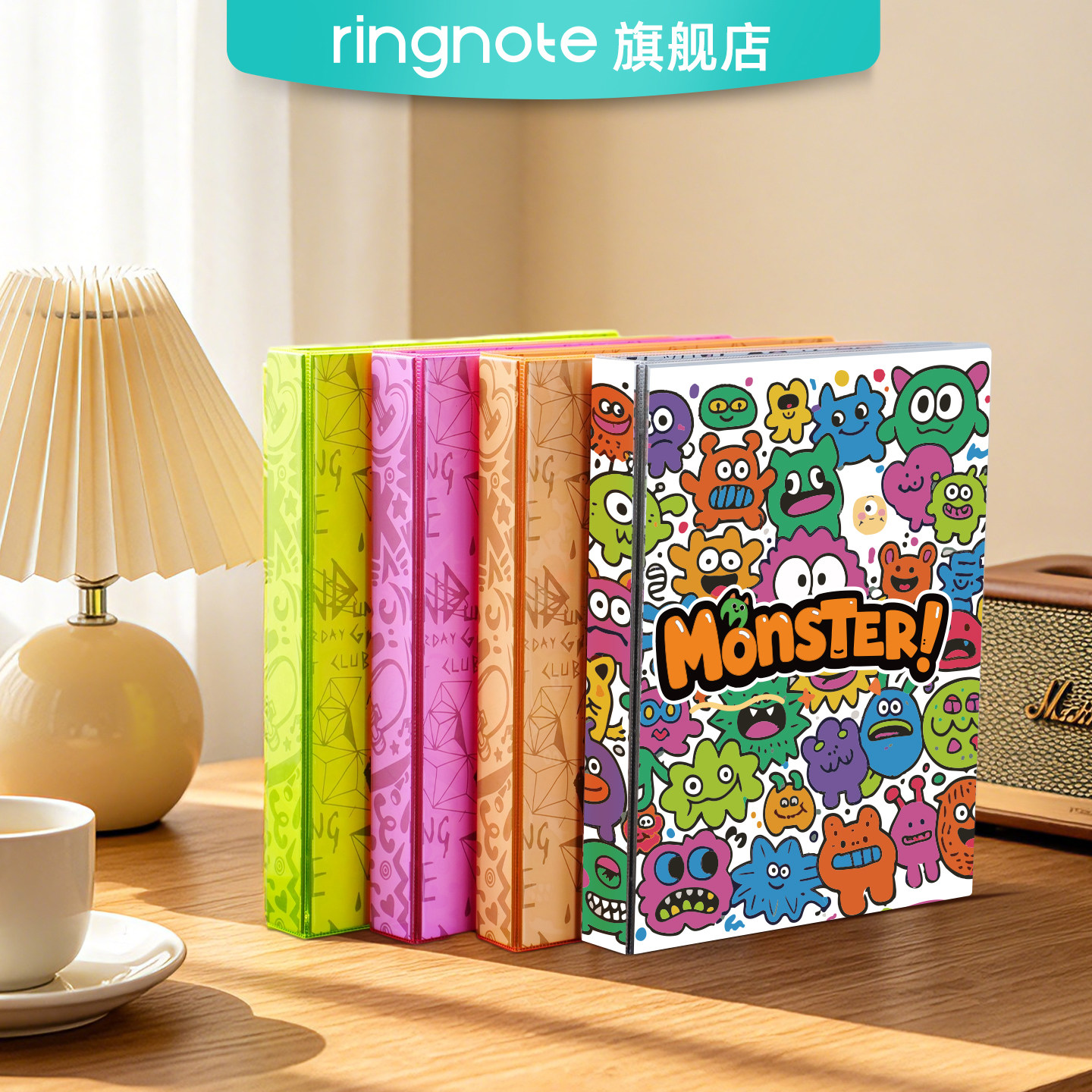 ringnote怪兽九宫格卡册3寸小卡收纳册拍立得大容量活页追星专辑收集270卡位高透PET内页不鼓包荧光涂鸦卡本