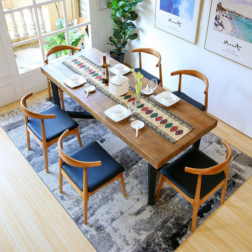 厂家直销实木家用餐桌 简约现代餐厅快餐店吃饭长条桌铁艺腿餐桌