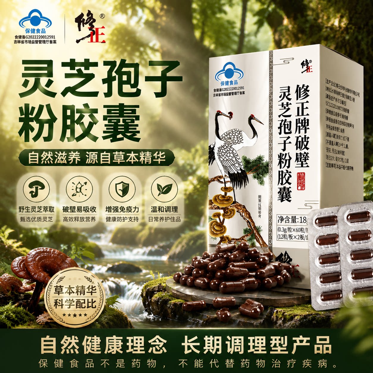 修正牌破壁灵芝孢子粉胶囊中老年用健康保健品增强免疫力过节送礼
