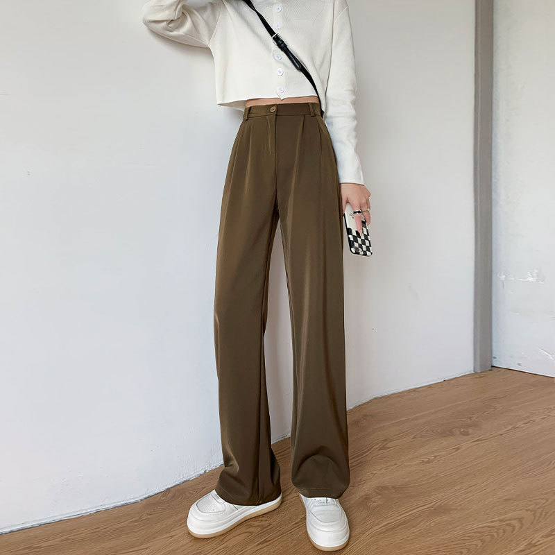 咖色西装裤女春夏季2026新款高腰显瘦小个子垂感直筒窄版阔腿长裤