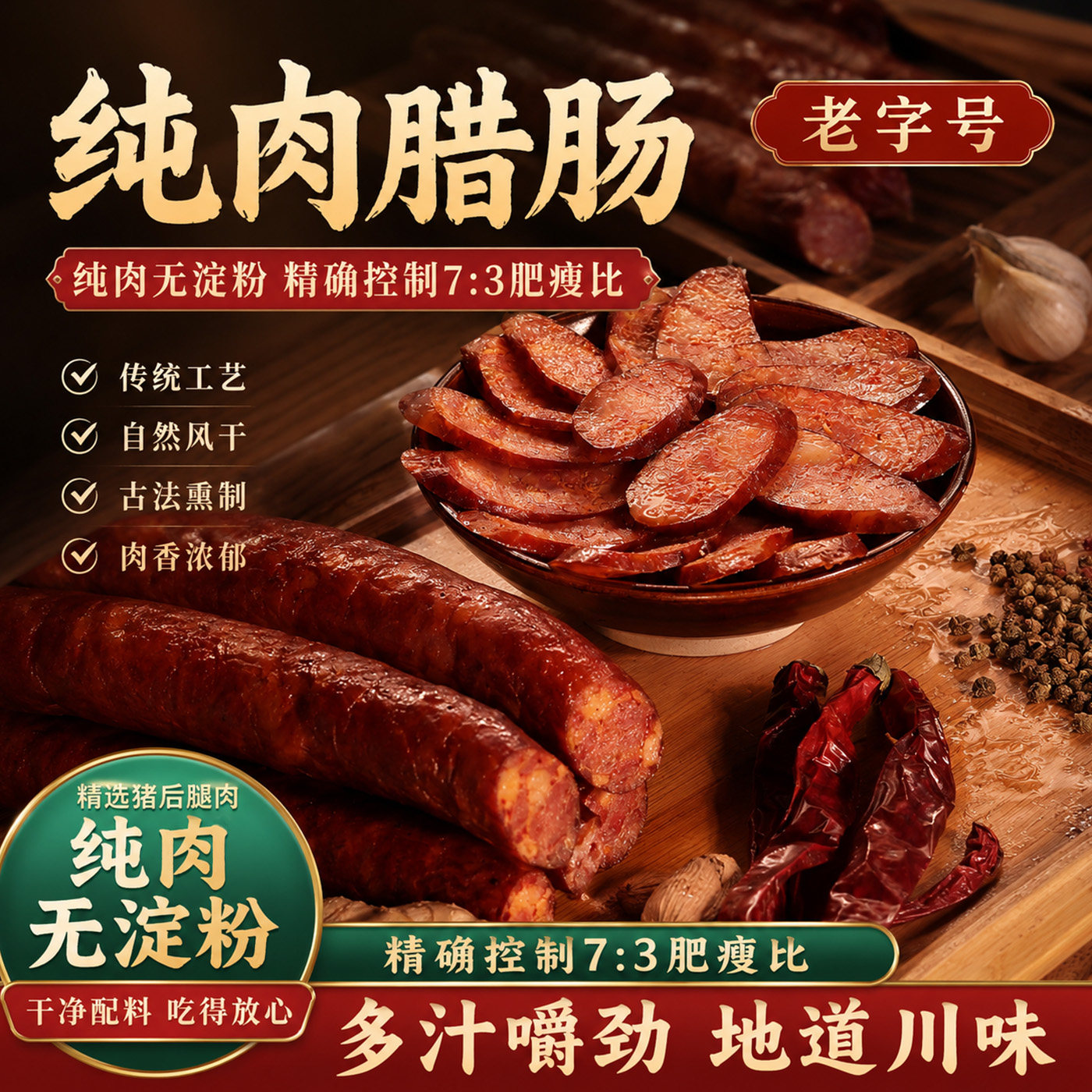 四川特产麻辣腊肠香肠正宗烟熏腊肉肥瘦相间腊肉传统工艺古法熏制