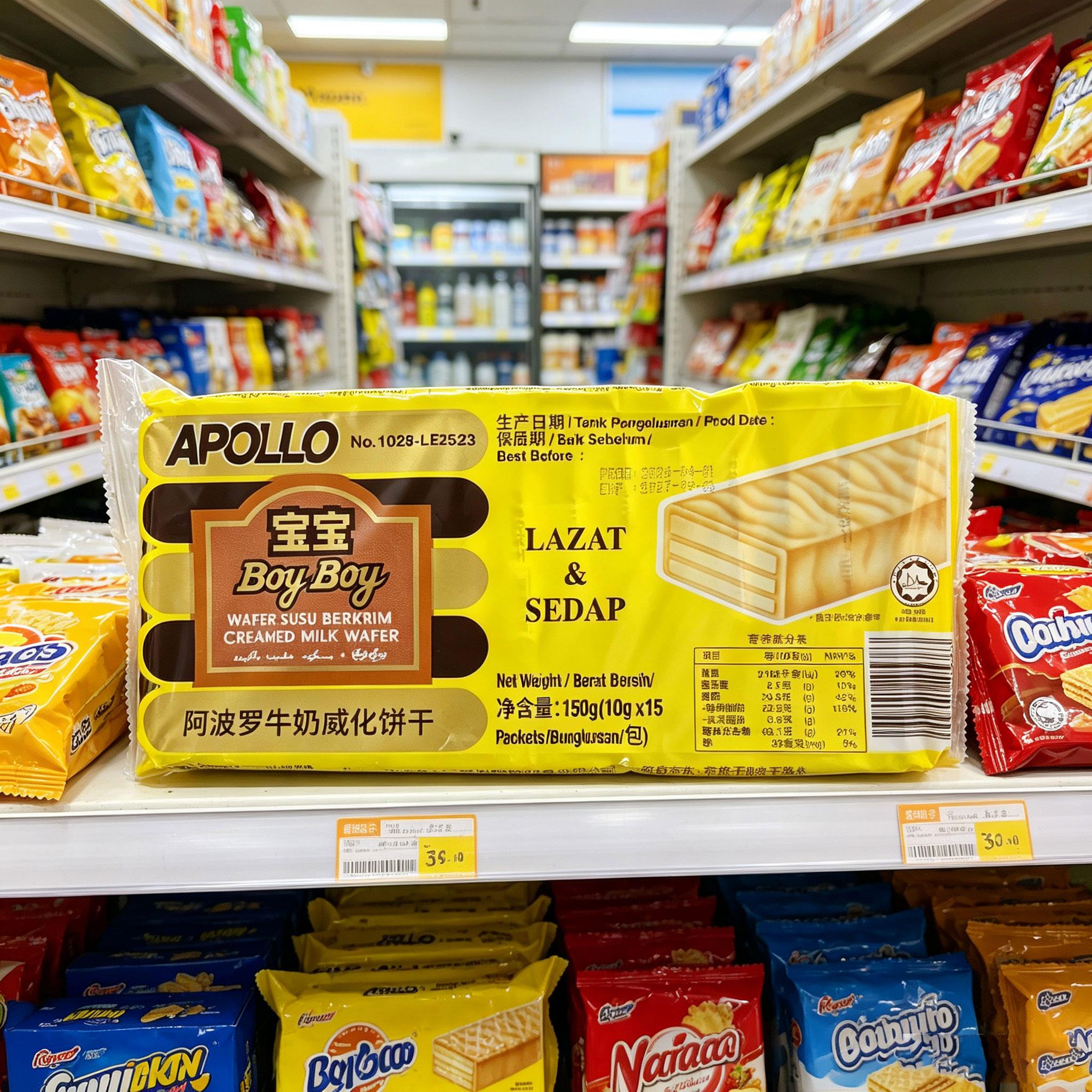 阿波罗牛奶威化饼干马来西亚袋装150g休闲零食独立小包装宝宝