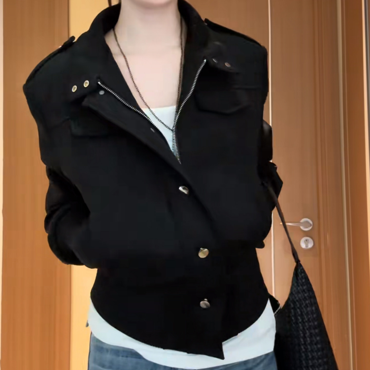 美式复古立领短款外套女
